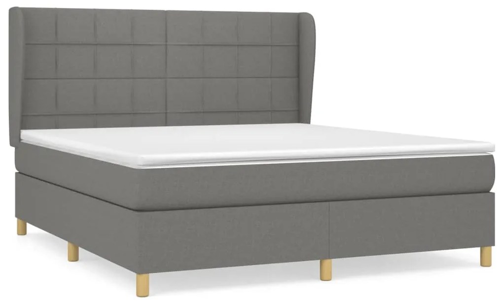 Κρεβάτι Boxspring με Στρώμα Σκούρο Γκρι 180x200 εκ Υφασμάτιν - Γκρι