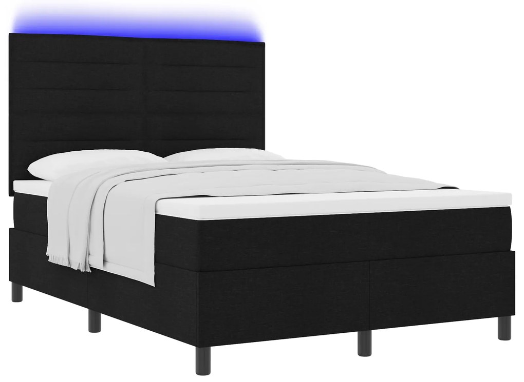 vidaXL Κρεβάτι με ελατήρια και στρώμα με LED - Μαύρο - 160 x 200 εκ - Υφάσμα