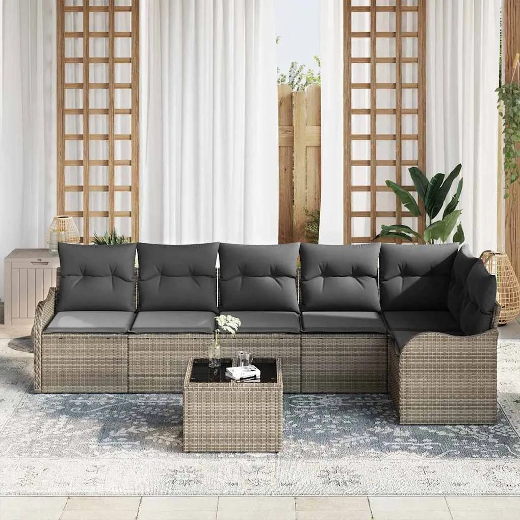 vidaXL Σετ Καναπέ Κήπου με μαξιλάρι 7 pcs Γκρι Πολυ ράταν