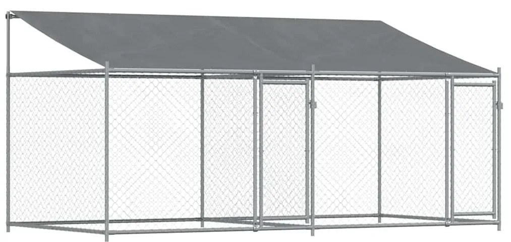 vidaXL Κλουβί Σκύλου με Οροφή και Πόρτες Γκρι 4x2x2 μ. Γαλβ. Χάλυβας