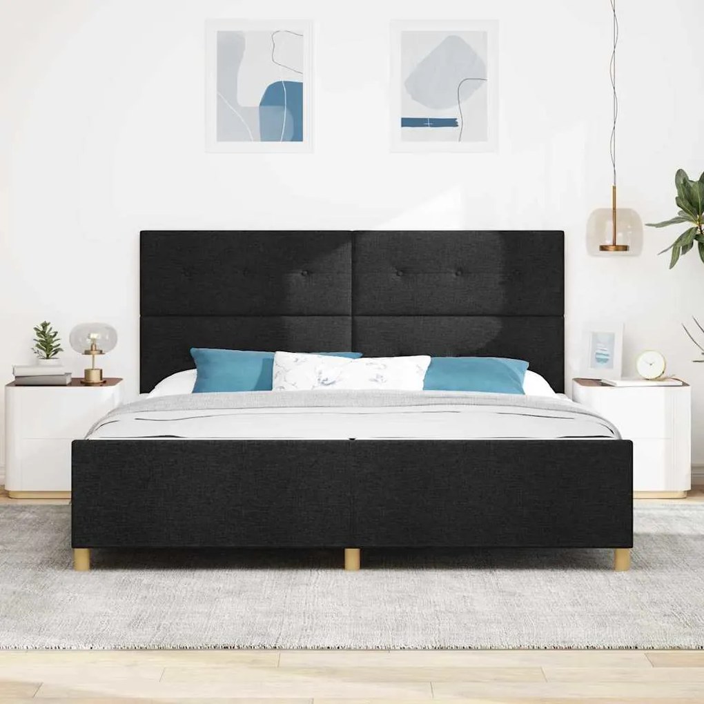 vidaXL Σκελετός Κρεβατιού με κεφαλάρι Μαύρο 200 x 200 cm ύφασμα