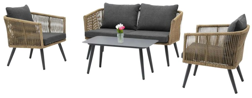 ΣΑΛΟΝΙ ΕΞ.ΧΩΡΟΥ 4ΤΜΧ FREJA HM6057.03 ΑΛΟΥΜ.ΑΝΘΡΑΚΙ-PE RATTAN ΜΠΕΖ-ΑΝΘΡΑΚΙ ΜΑΞΙΛΑΡΙΑ