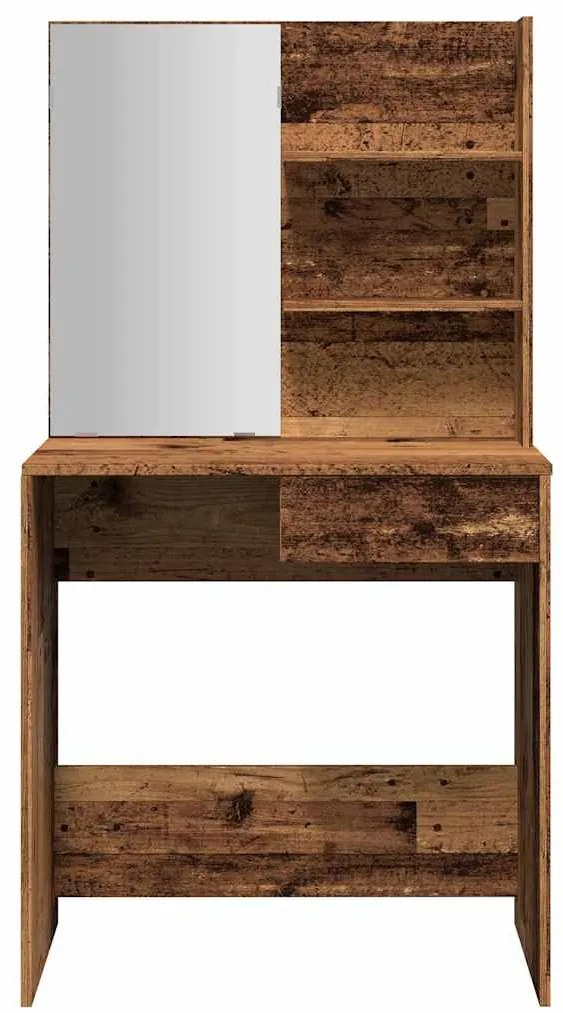 vidaXL Κομοδίνο με καθρέφτη Παλιό ξύλο 74,5x40x141 cm
