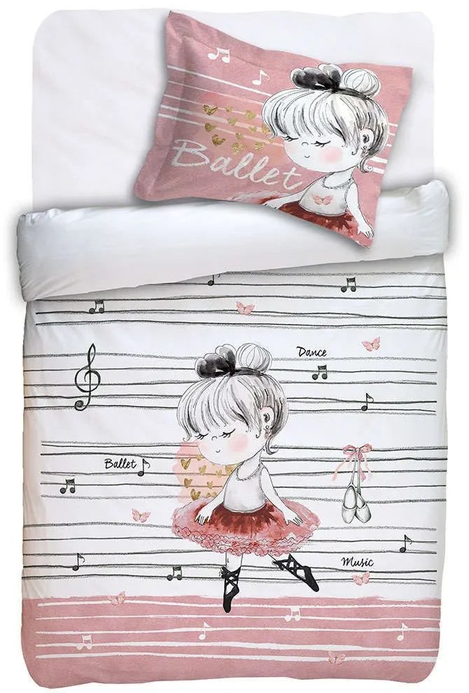 Μαξιλαροθήκη Παιδική Oxford Des. Ballet White-Pink Anna Riska 30Χ40 100% Cotton