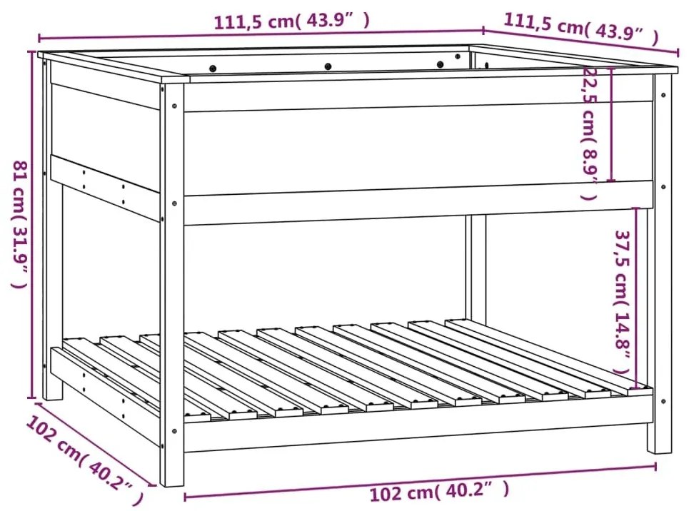 Ζαρντινιέρα με Ράφι Γκρι 111,5x111,5x81 εκ. Μασίφ Ξύλο Πεύκου - Γκρι