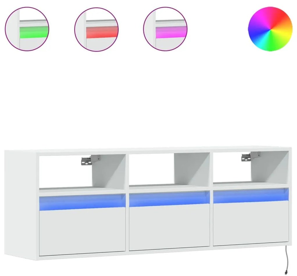 Έπιπλο Τοίχου Τηλεόρασης με LED Λευκό 130x31x45 εκ. - Λευκό