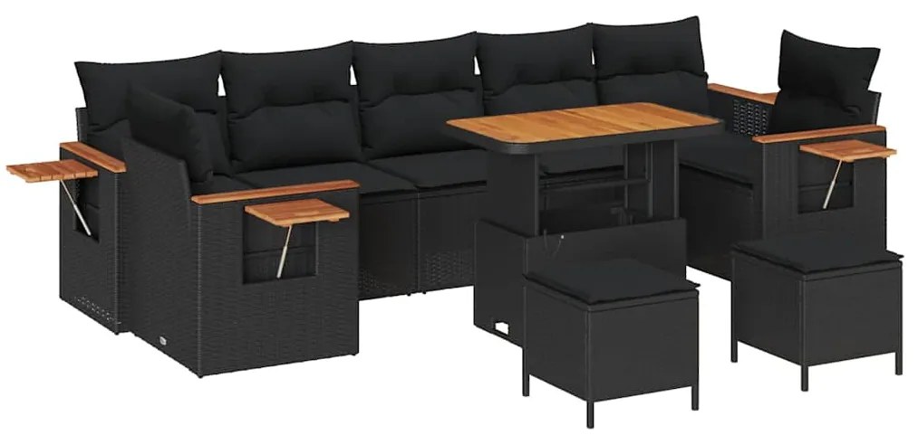 vidaXL Σετ Καναπέ Κήπου με μαξιλάρι 10 pcs Μαύρο 90 x 55 x 71 cm