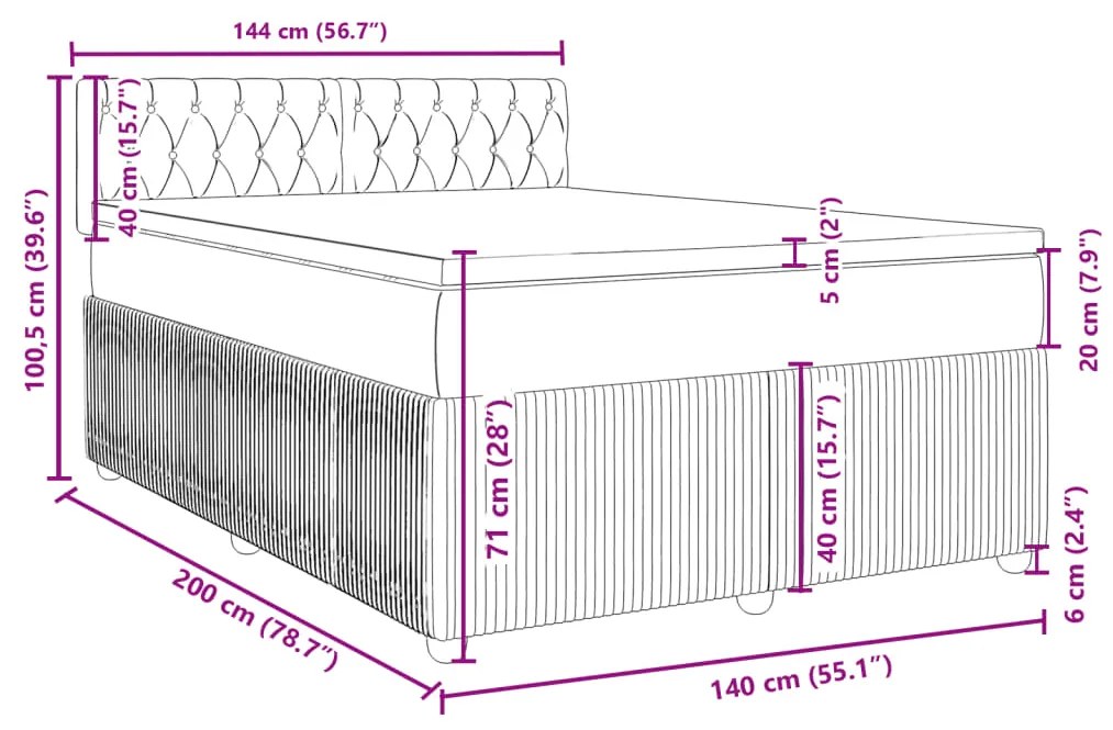 Κρεβάτι Boxspring με Στρώμα Taupe 140x200 εκ. Υφασμάτινο - Μπεζ-Γκρι