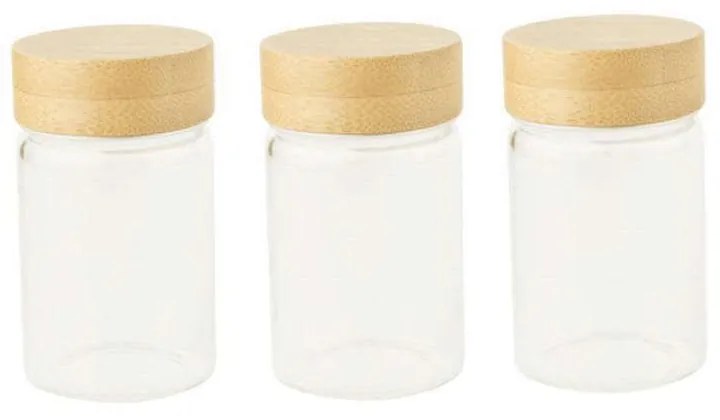 Δοχείο Αποθήκευσης (Σετ 3Τμχ) PKV-014 Clear-Natural Pebbly Γυαλί,Bamboo