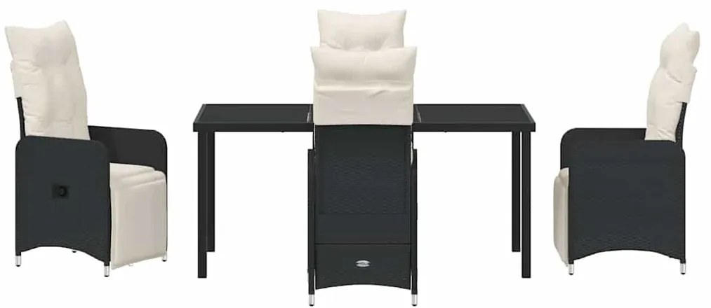 vidaXL Σέτ φαγητού για κήπο με μαξιλάρι 5 pcs Μαύρο Πολυ ράταν