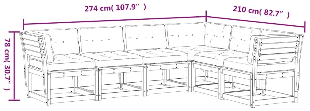 Καναπές Κήπου Σετ 6 Τεμαχίων από Μασίφ Ξύλο Πεύκου με Μαξιλάρια - Καφέ