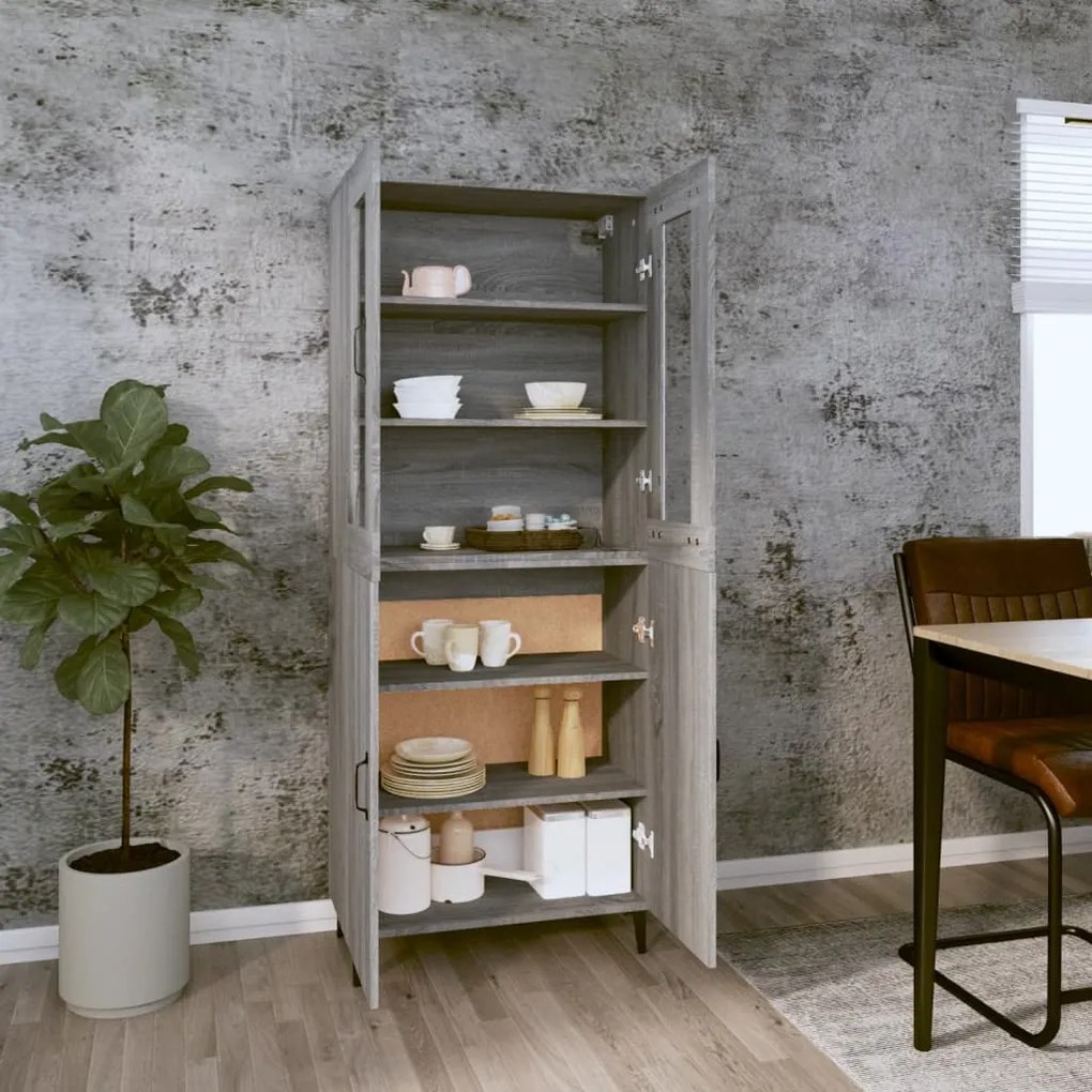 vidaXL Ντουλάπι Γκρι Sonoma 69,5 x 34 x 180 εκ. Επεξεργασμένο Ξύλο