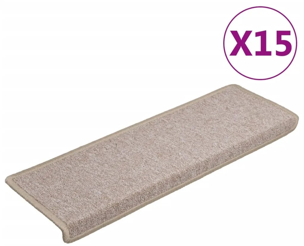 vidaXL Πατάκια Σκαλιών 15 τεμ. 65x21x4 εκ. Μπεζ-Μπεζ Ορθογώνια Άκρη