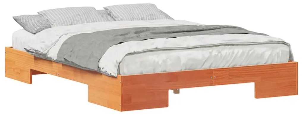 vidaXL Κρεβάτι δαπέδου Καφέ 150 x 200 cm Μασίφ ξύλο πεύκου