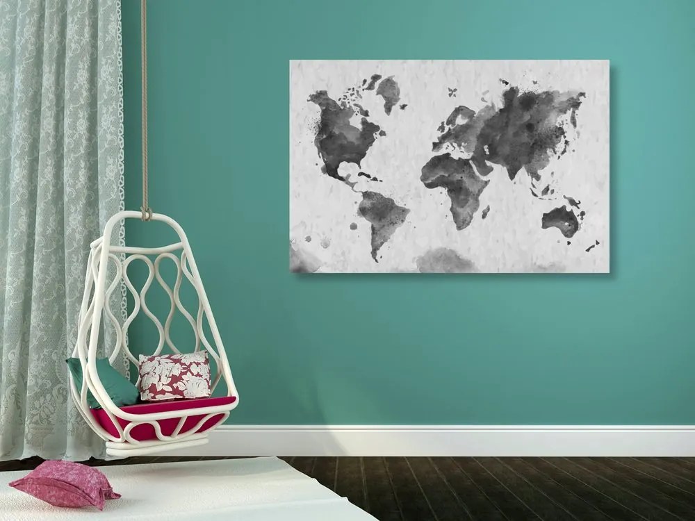 Εικόνα του παγκόσμιου χάρτη σε ρετρό στυλ σε ασπρόμαυρο σχέδιο - 60x40