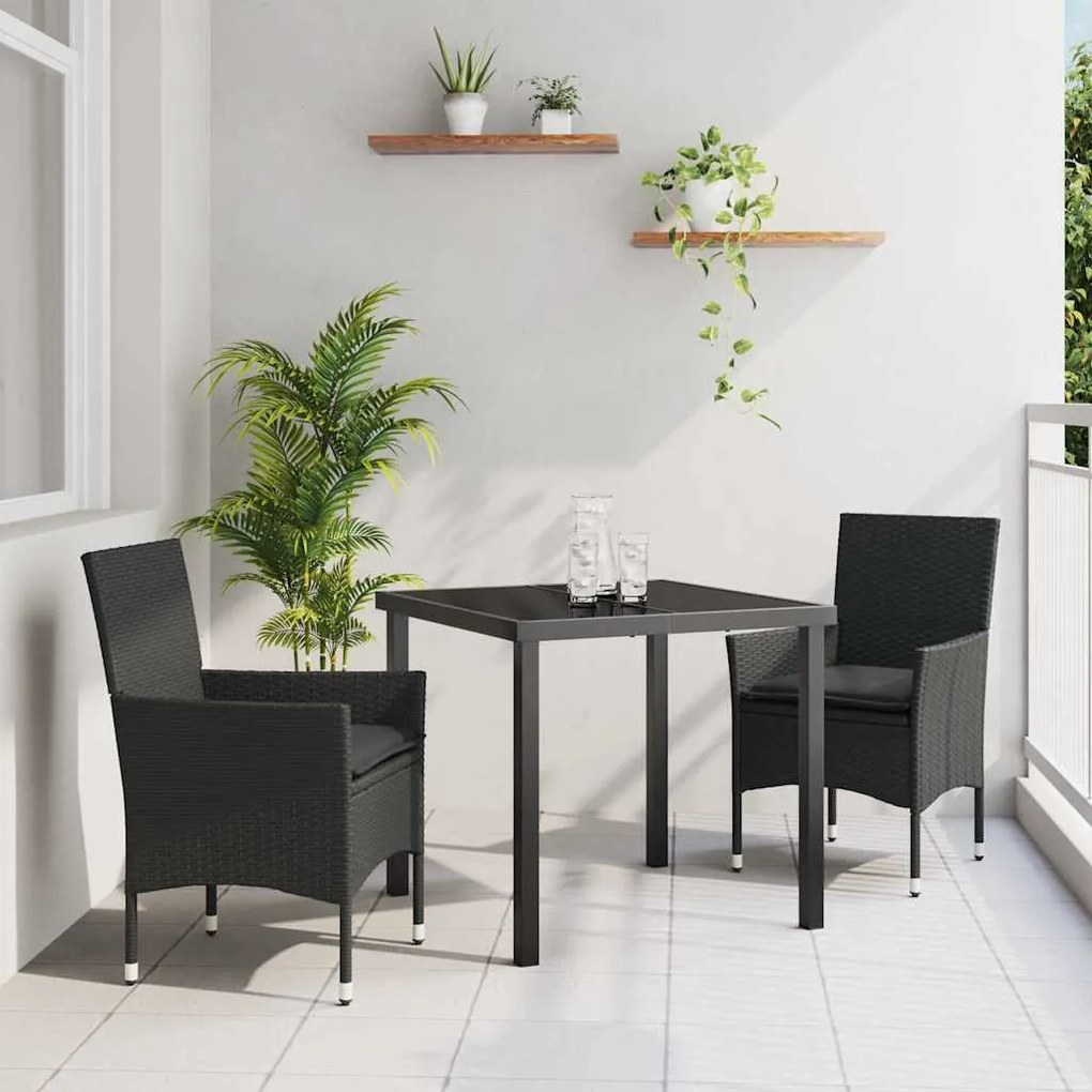 vidaXL Σέτ φαγητού για κήπο με μαξιλάρι 3 pcs Μαύρο Πολυ ράταν