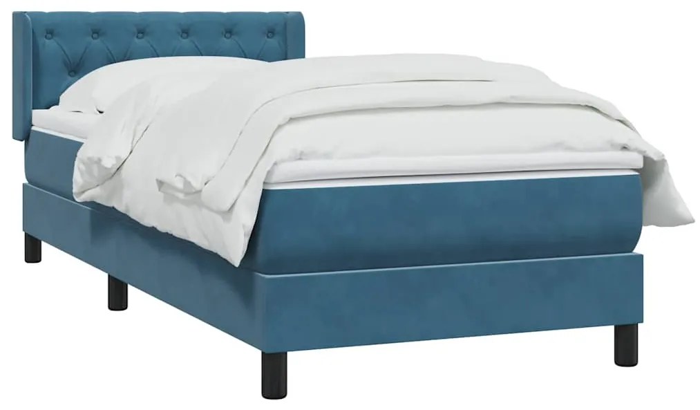 vidaXL Κρεβάτι Boxspring με Στρώμα Σκούρο Μπλε 80x220 εκ. Βελούδινο