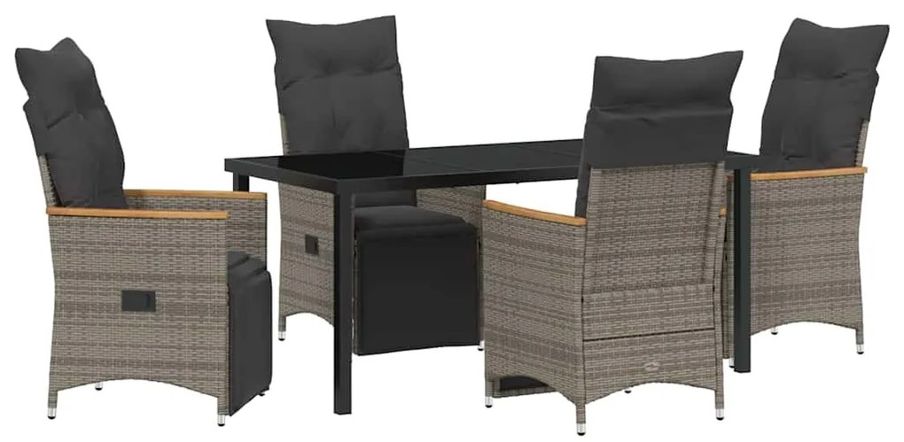 vidaXL Σέτ φαγητού για κήπο με μαξιλάρι 5 pcs Γκρι Πολυ ράταν