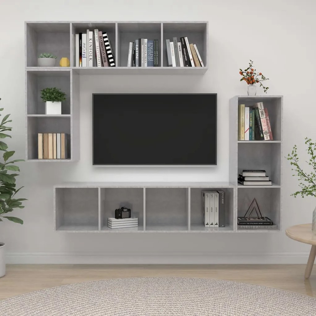 vidaXL Σετ Επίπλων Τηλεόρασης 4Τεμαχίων Γκρι Σκυρ. Επεξεργασμένο Ξύλο