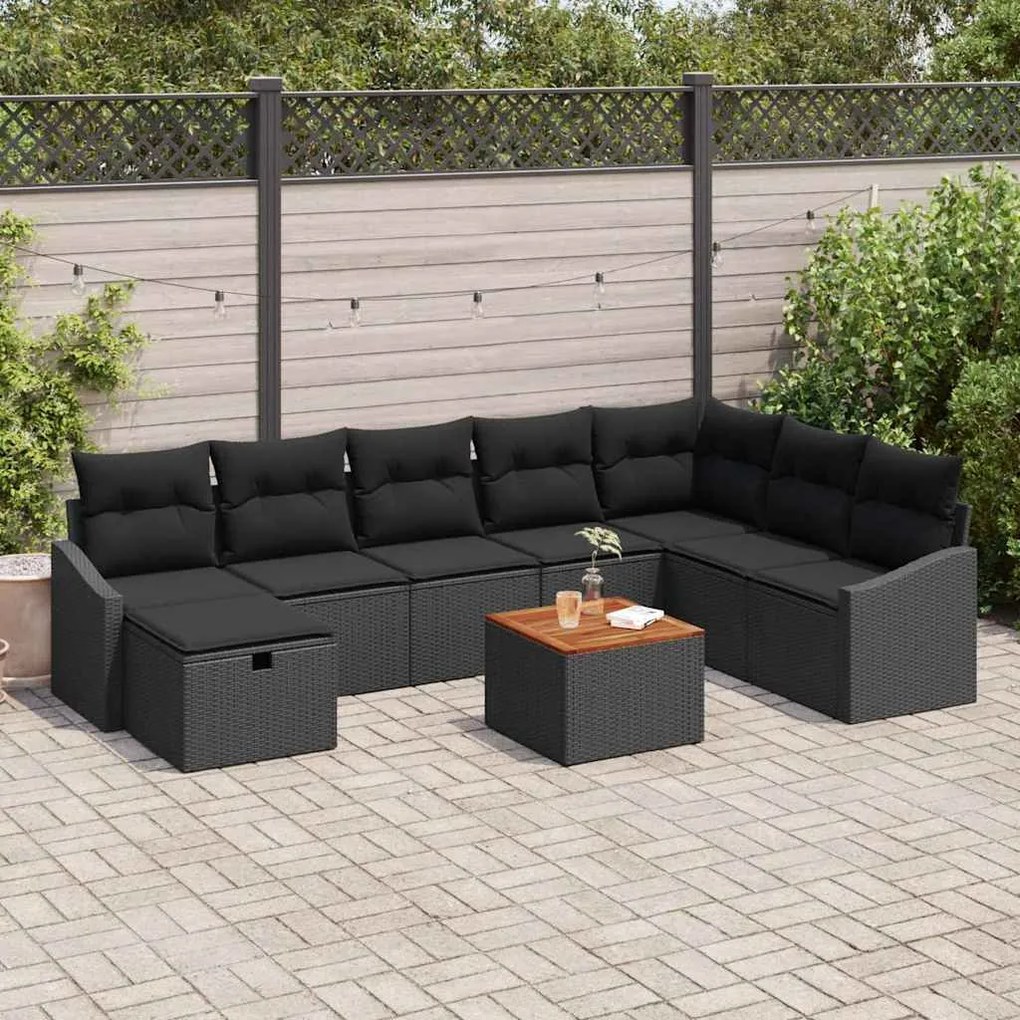 vidaXL Σετ Καναπέ Κήπου με μαξιλάρι 9 pcs Μαύρο Πολυ ράταν