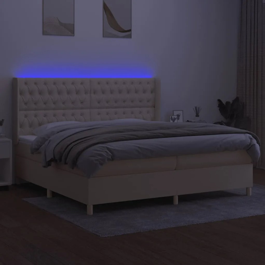 vidaXL Κρεβάτι Boxspring με Στρώμα & LED Κρεμ 200x200 εκ. Υφασμάτινο