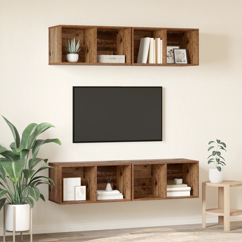 vidaXL Τηλεοπτική Κάβα Τοίχου 4 pcs Παλιό ξύλο 37 x 37 x 72 εκ