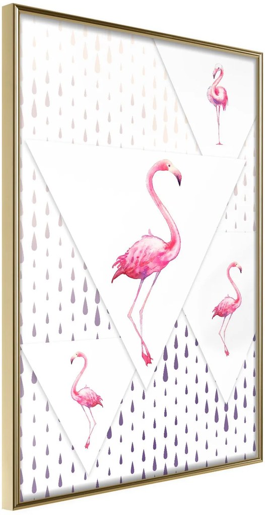 Αφίσα - Flamingos and Triangles - 30x45 - Χρυσό - Χωρίς πασπαρτού