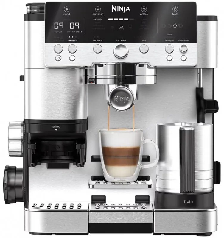 Ninja Luxe Café Premier ES601 3σε1, 1650W, 15 bar, 2 λίτρα, Barista Assist, texturirane χωρίς επαφή, 4 λειτουργίες, 3 ρυθμίσεις θερμοκρασίας, Inox/μαύρο.