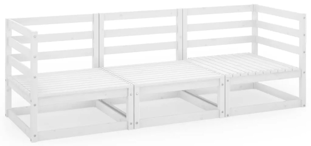 vidaXL Καναπές Κήπου Τριθέσιος Λευκός από Μασίφ Ξύλο Πεύκου