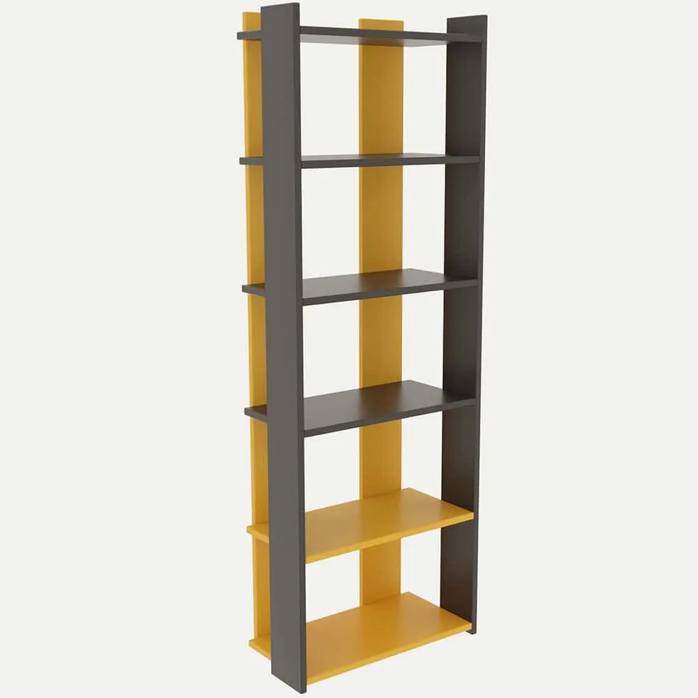 Βιβλιοθήκη Sakran 854KLN3610 63x32x180cm Anthracite-Yellow