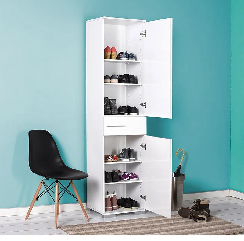 Ντουλάπα ρούχων - παπουτσοθήκη 12 ζεύγων Diamond Megapap μονόφυλλη χρώμα λευκό gloss 45x40x187εκ.