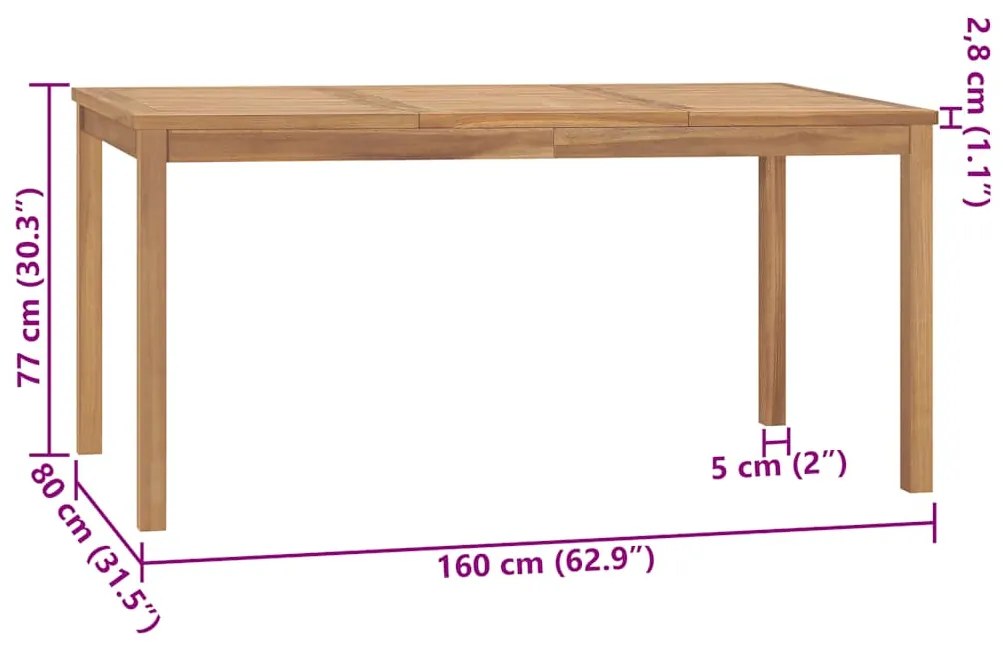vidaXL Τραπεζαρία Κήπου 160 x 80 x 77 εκ. από Μασίφ Ξύλο Teak