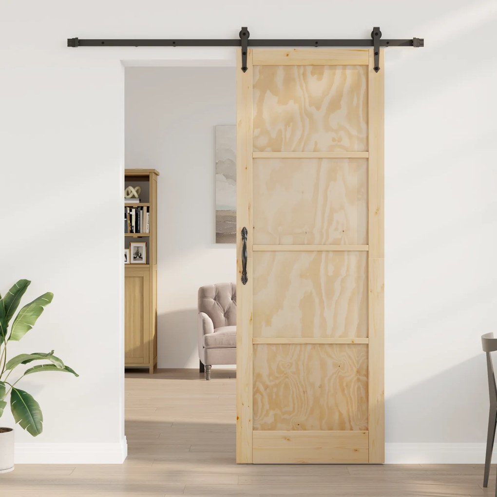 vidaXL Συρόμενη Πόρτα με Σετ Εξαρτημάτων 83x232 εκ Συμπαγές Ξύλο Πεύκου