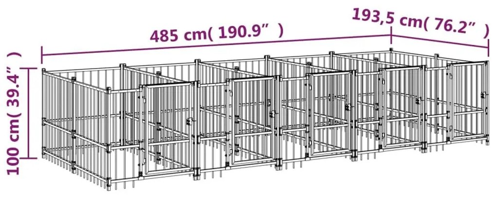 Κλουβί Σκύλου Εξωτερικού Χώρου 9,38 μ² από Ατσάλι - Μαύρο