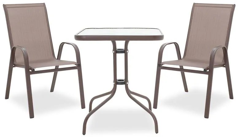 Dining table Watson-Calan set of 3 metal-textilene brown 60x60x70cm