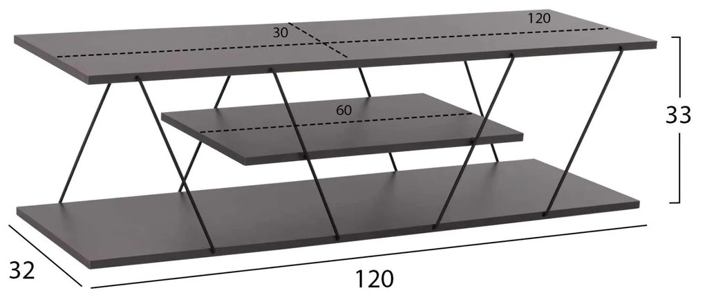 ΕΠΙΠΛΟ ΤΗΛΕΟΡΑΣΗΣ TARS HM8922.20 ΜΕΛΑΜΙΝΗ ΓΚΡΙ 120x32x33Yεκ.