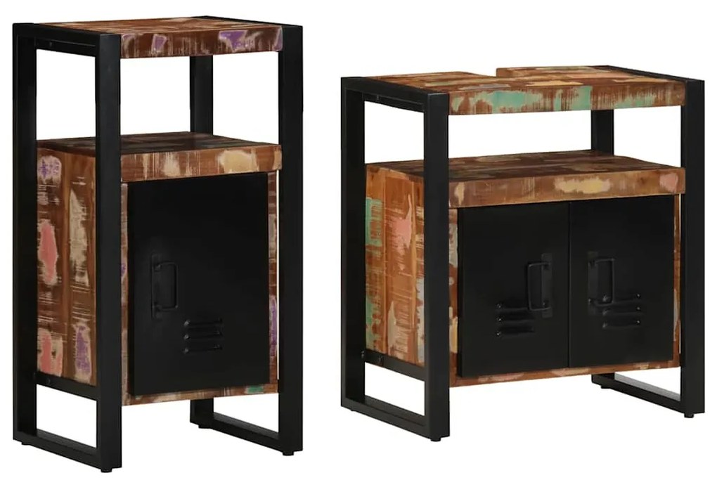 vidaXL Σετ Επίπλων Μπάνιου με ράφι 2 pcs Καφέ Στερεό ανακτημένο ξύλο