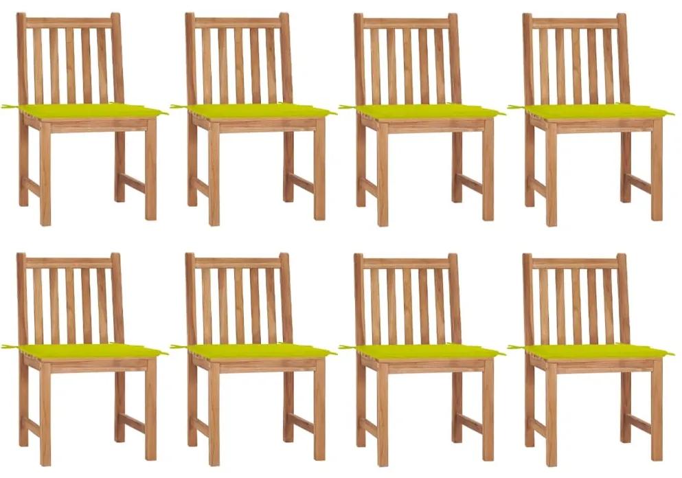 3073153 vidaXL Καρέκλες Κήπου 8 Τεμαχίων από Μασίφ Ξύλο Teak με Μαξιλάρια Πράσινο, 1 Τεμάχιο