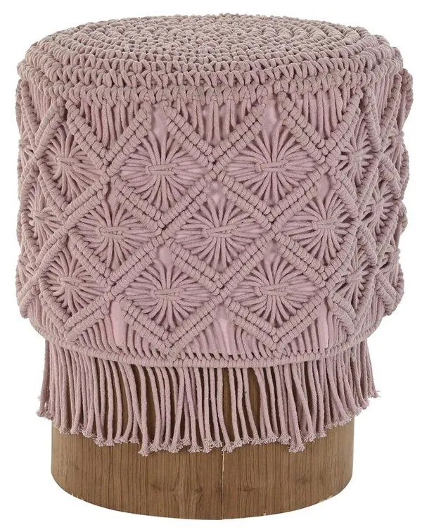 Υποπόδια DKD Home Decor 43 x 43 x 51 cm Ξύλο Καφέ Ανοιχτό Ροζ Μακραμέ Boho