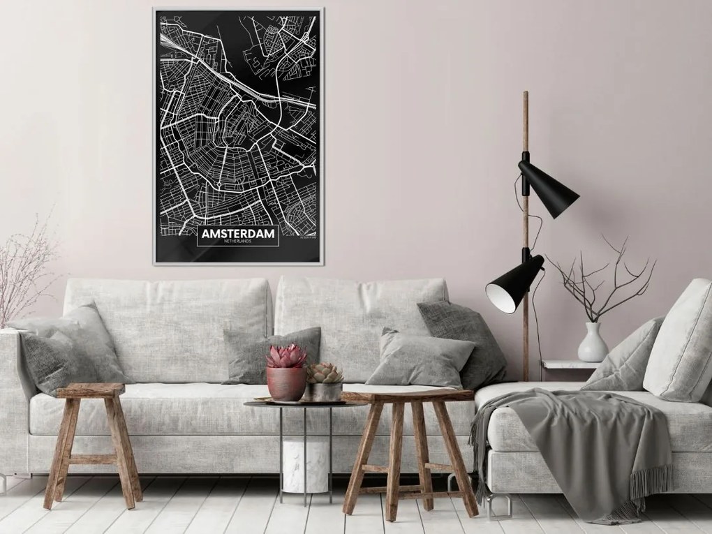 Αφίσα - City Map: Amsterdam (Dark) - 20x30 - Χρυσό - Με πασπαρτού