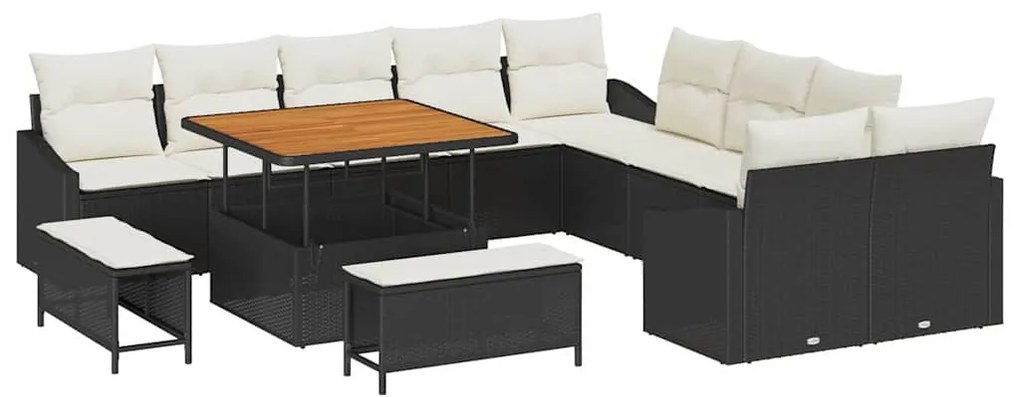 vidaXL Σετ Καναπέ Κήπου με μαξιλάρι με μαξιλάρι 13 pcs Μαύρο και Κρέμα