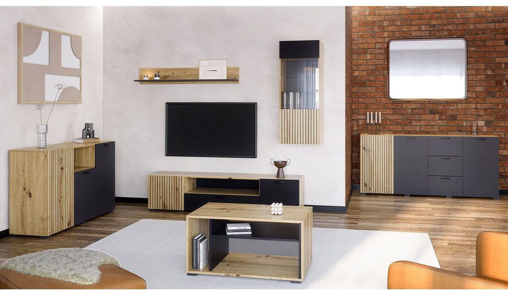 Ξύλινο Έπιπλο Τηλεόρασης DENVER Artizan Oak/Ανθρακί Μ180xΠ42.5xΥ42cm