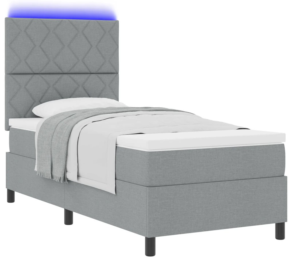 vidaXL Κρεβάτι με ημι-στρώμα και LED φως σε Γκρι, 90 x 200 cm