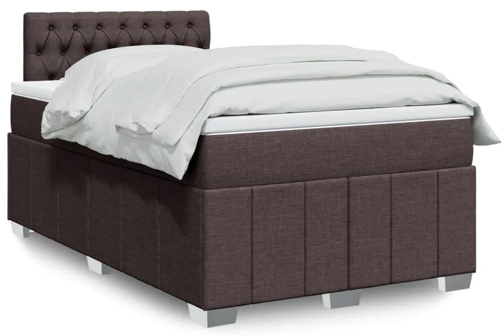 vidaXL Κρεβάτι Boxspring με Στρώμα Σκούρο Καφέ 120x200 εκ. Υφασμάτινο