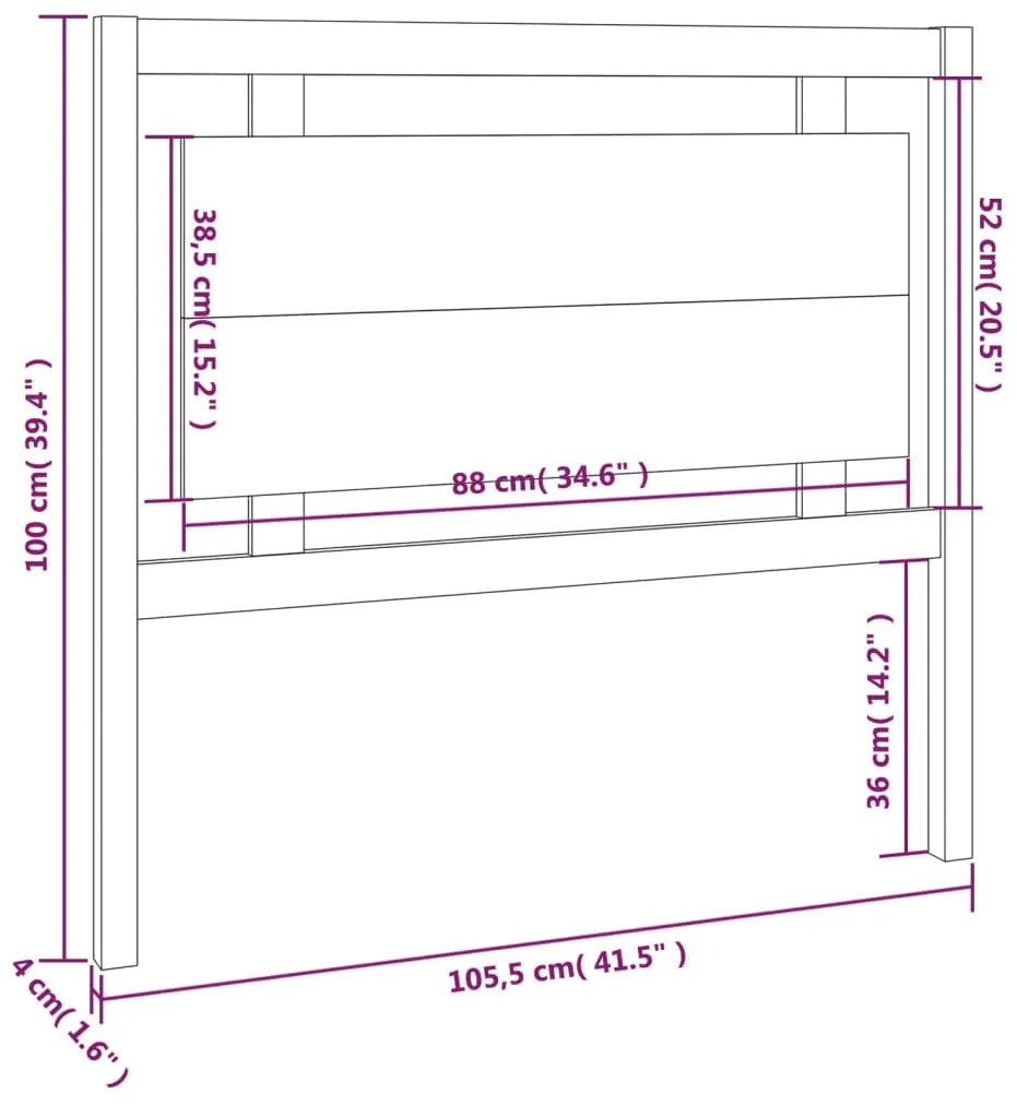 vidaXL Κεφαλάρι Κρεβατιού 105,5 x 4 x 100 εκ. από Μασίφ Ξύλο Πεύκου