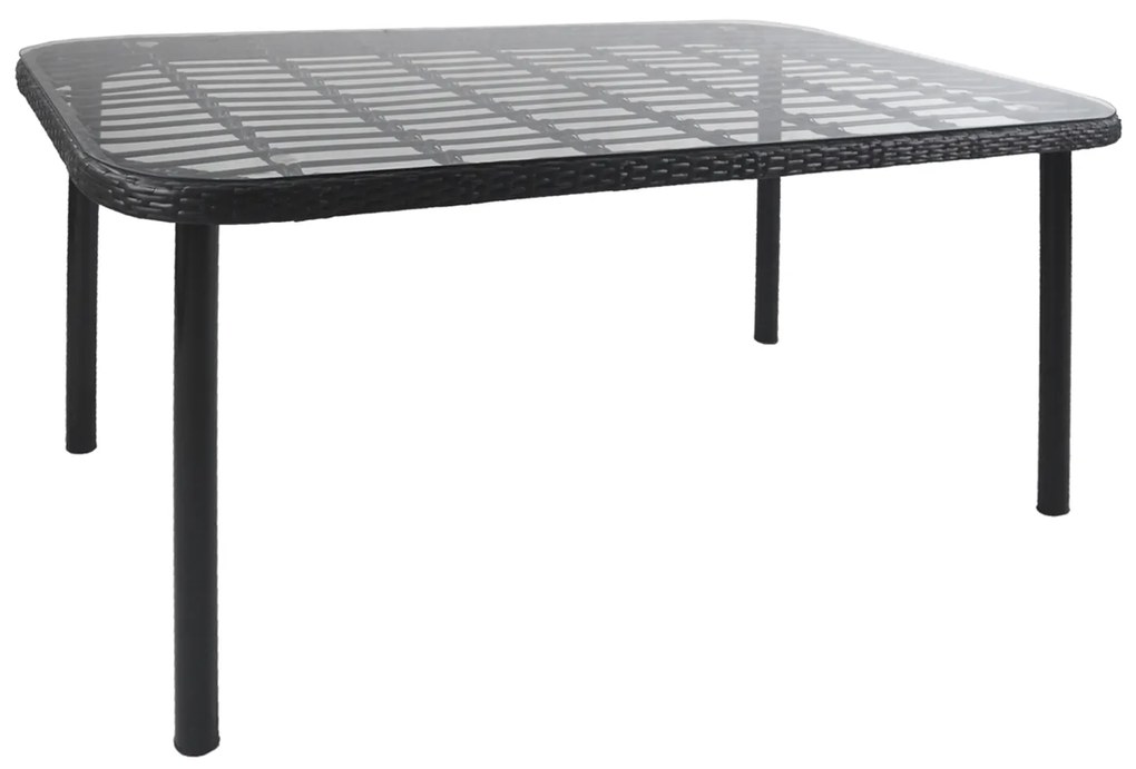 Τραπέζι Κήπου ArteLibre AMPIUS Μαύρο Μέταλλο/Rattan/Γυαλί 160x90x73cm-14510031