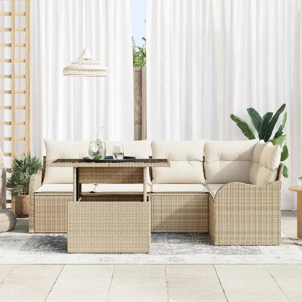 vidaXL Σετ Καναπέ Κήπου 6 pcs Μπεζ 100 x 55 x 73 εκ Πολυ ράταν