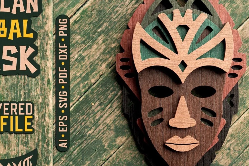 Σετ των 2 Intra απο ξύλο plywood 3mm-4mm πάχος Αφρικανική φυλετική μάσκα τρισδιάστατο κομμένο Δίασταση 15x15 cm INTRAFABR-33817659