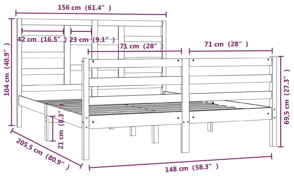 vidaXL Πλαίσιο Κρεβατιού 150 x 200 εκ. Μασίφ Ξύλο King Size