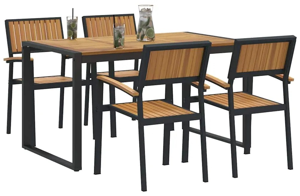 vidaXL Σέτ φαγητού για κήπο 5 pcs Μαύρο και καφέ 140 x 80 x 75 cm